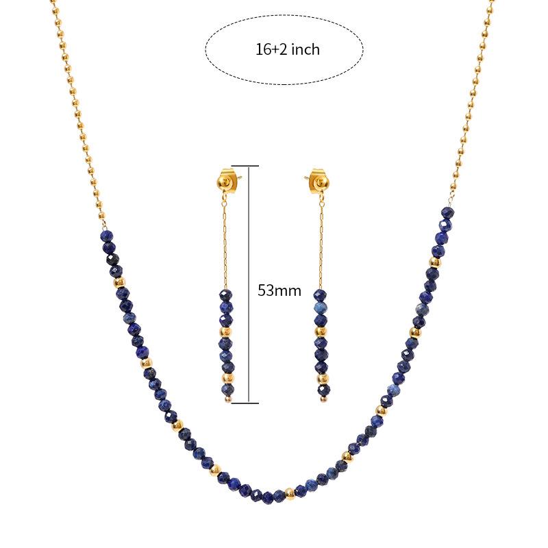 European and American Retro Natural Stone Fringed Earrings Stainless Steel Studs Lapis Lazuli Collarbone Chain Beaded Necklace