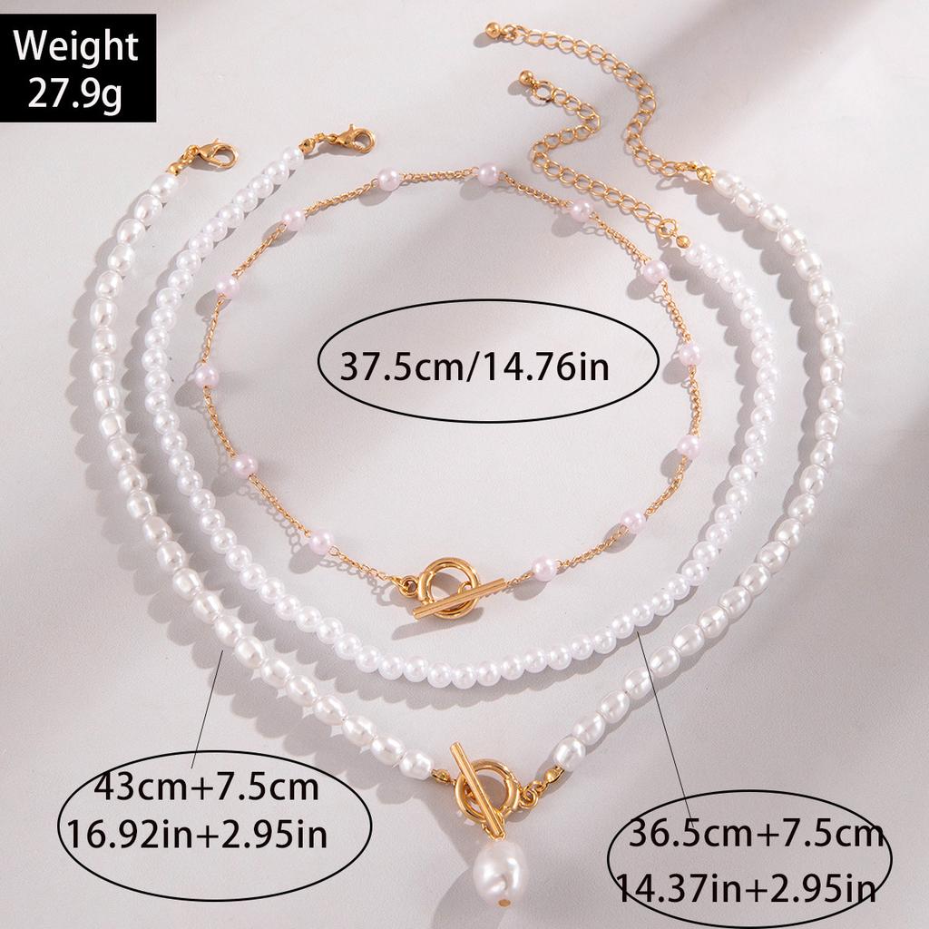 Fashion OT Buckle Imitation Pearl Multi-layer Necklace Light Luxury High-end Sense Beaded Collarbone Chain Necklace Women