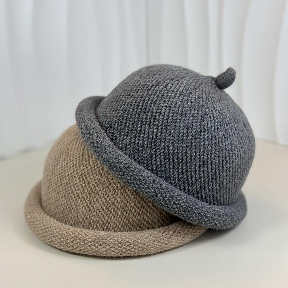 with Short Brim Knitted Hat Solid Color Landlord Hats Fashion Knitted Melon Skin Hats Winter