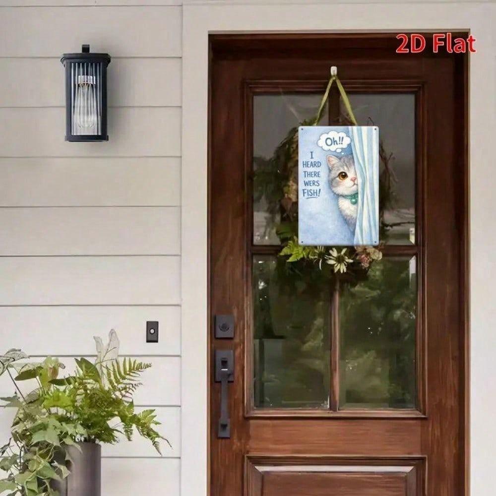 Vintage Cat Fish Treasure Metal Sign Waterproof Rustproof Wall Decor Hanging Plaque Home Ornament