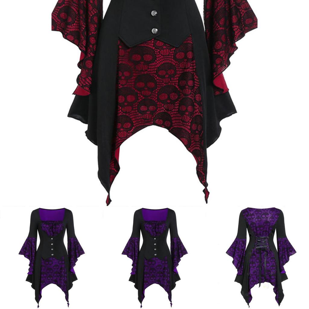 Ladies Retro Fancy Dress Costume With Flared Sleeves And Large Swing Skirt