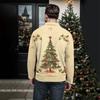 Men's Christmas Cotton Pullover Long Sleeve Outdoor Shirt Vintage Corduroy Button Stand Collar Shirt Casual Sweatshirt Christmas Print Top