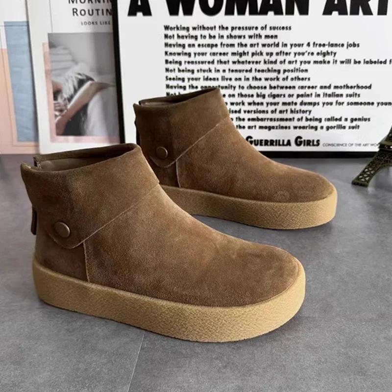 

Женские ботильоны на плоской подошве из замши на платформе, дизайнерская обувь в стиле ретро 2025 года, трендовая зимняя обувь нового бренда для ходьбы, комфортная классика, Botas De Mujer 35