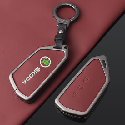 Car Zinc Alloy Leather Key Smart Remote Case Cover for Superb A7 Kodiaq RT47 Octavia A8 2021 Keyless Auto Keychain Accessories
