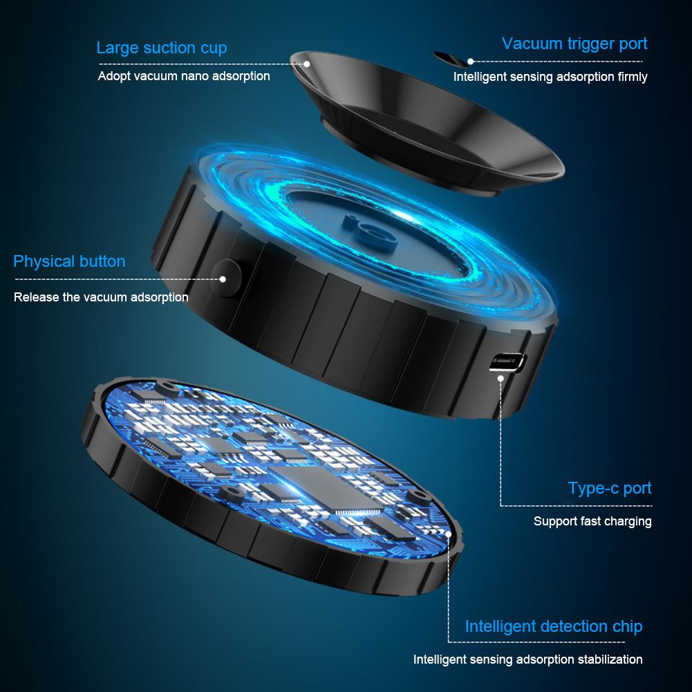 Air Suction Magnetic Intelligent Mobile Phone Holder Strong Suction Car Phone Mount for Car Mirror Gym Bath & All Smooth Surface