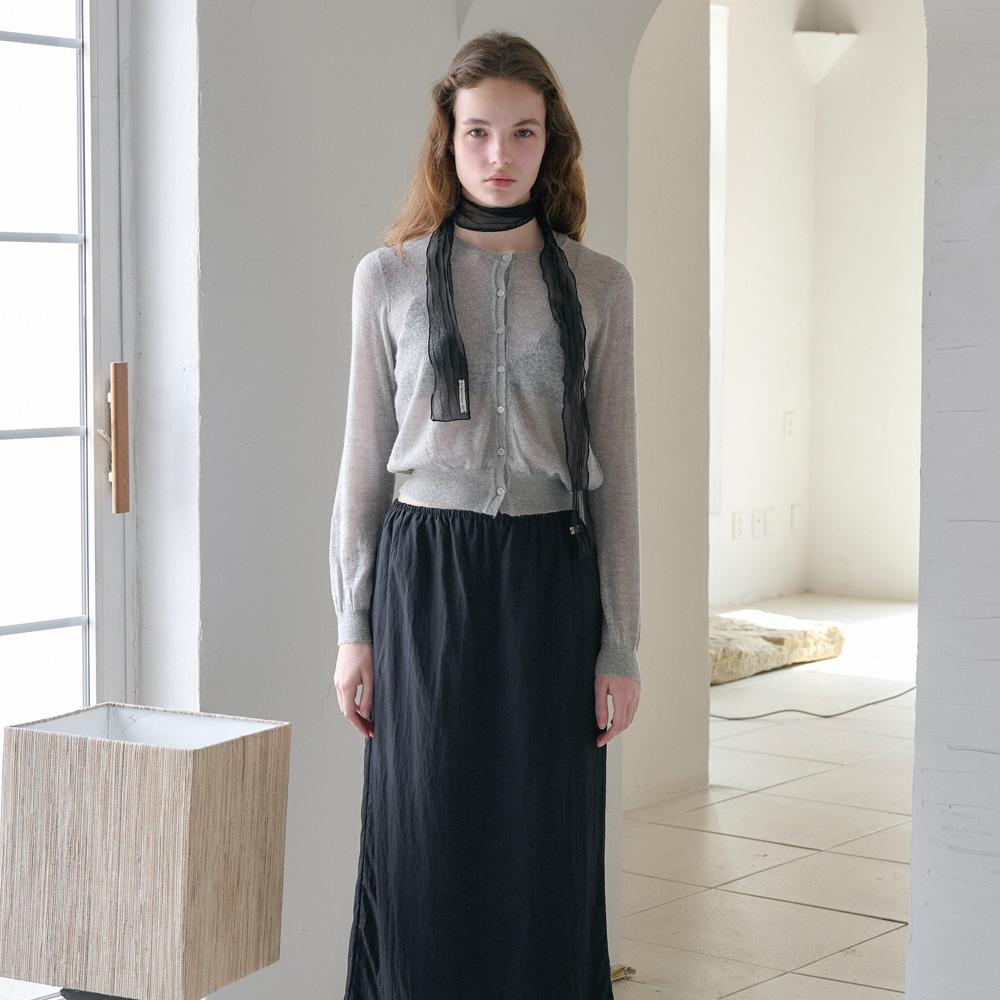 Elssibeui Shirred Waist Midi Skirt_Black