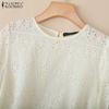 ZANZEA Women Casual Round Neck Short Sleeve Embroidery Crochet Patchwork Blouse