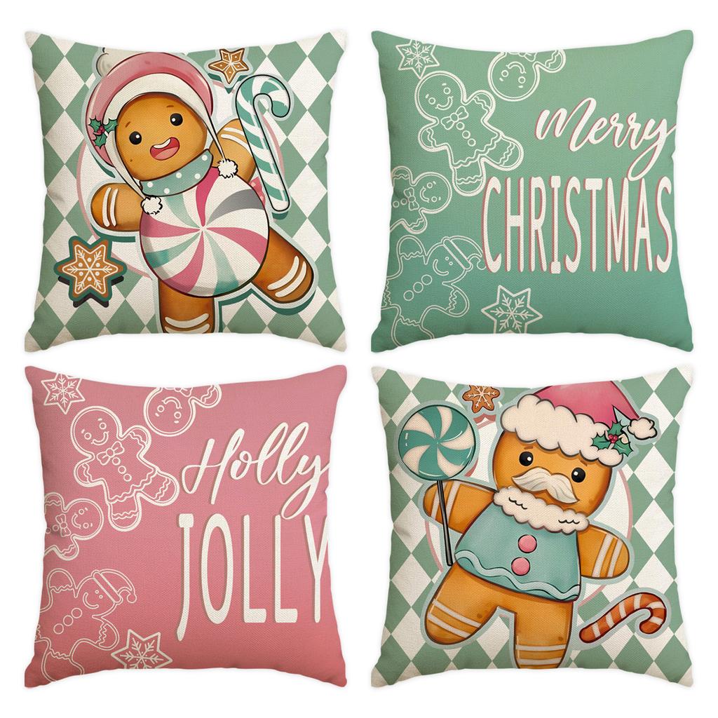 1/4Pcs Christmas Pillowcases, Gingerbread Man Cartoon Cushion Covers, Christmas Decorations, Farmhouse Sofas, Home Decor