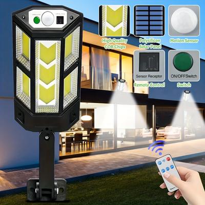 2000mah Utomhus Solcellsgatelampa LED Solcellslampor med Fjärrkontroll Rörelsesensor 3 Lägen Vattentät Vägglampa Spotlights för Trädgård Uteplats