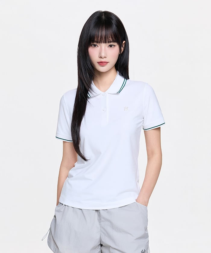Emelbi Women'S Varsity Sportive Jersey Collared T-Shirt Ny (White)