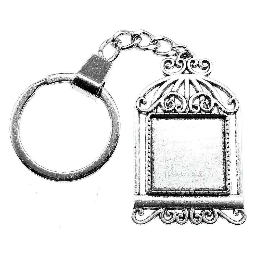 Heart Elliptical Glass Cabochon Base Setting Tray Blank Antique Bronze Metal Keychain for Family Gift