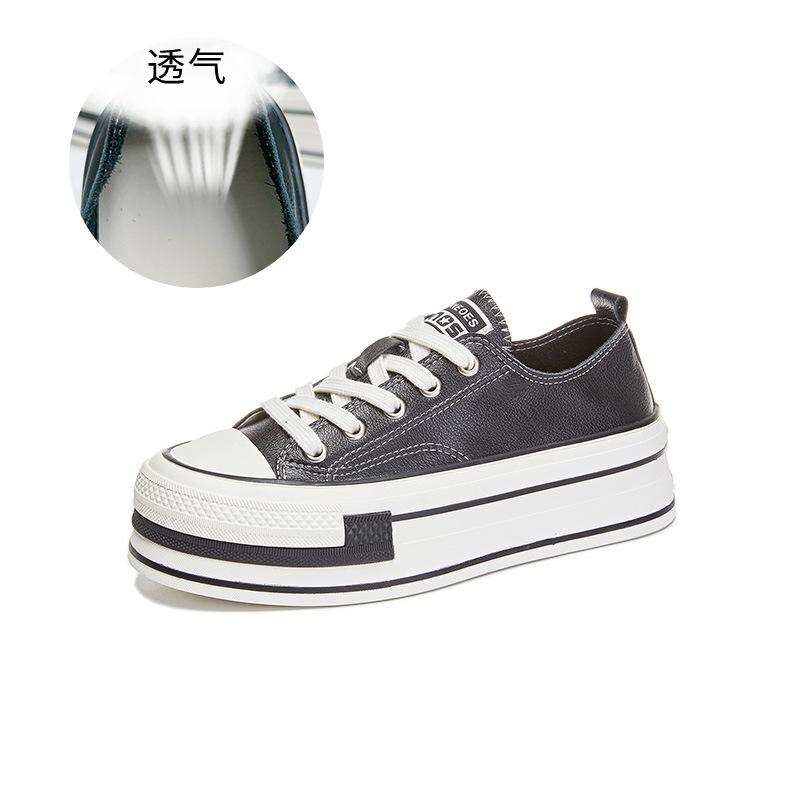 The First Layer of Cowhide White Shoes Women's 2025 Spring and Summer New Heightening Casual Shoes Women's Thick Baseplate Shoes Versatile Women's