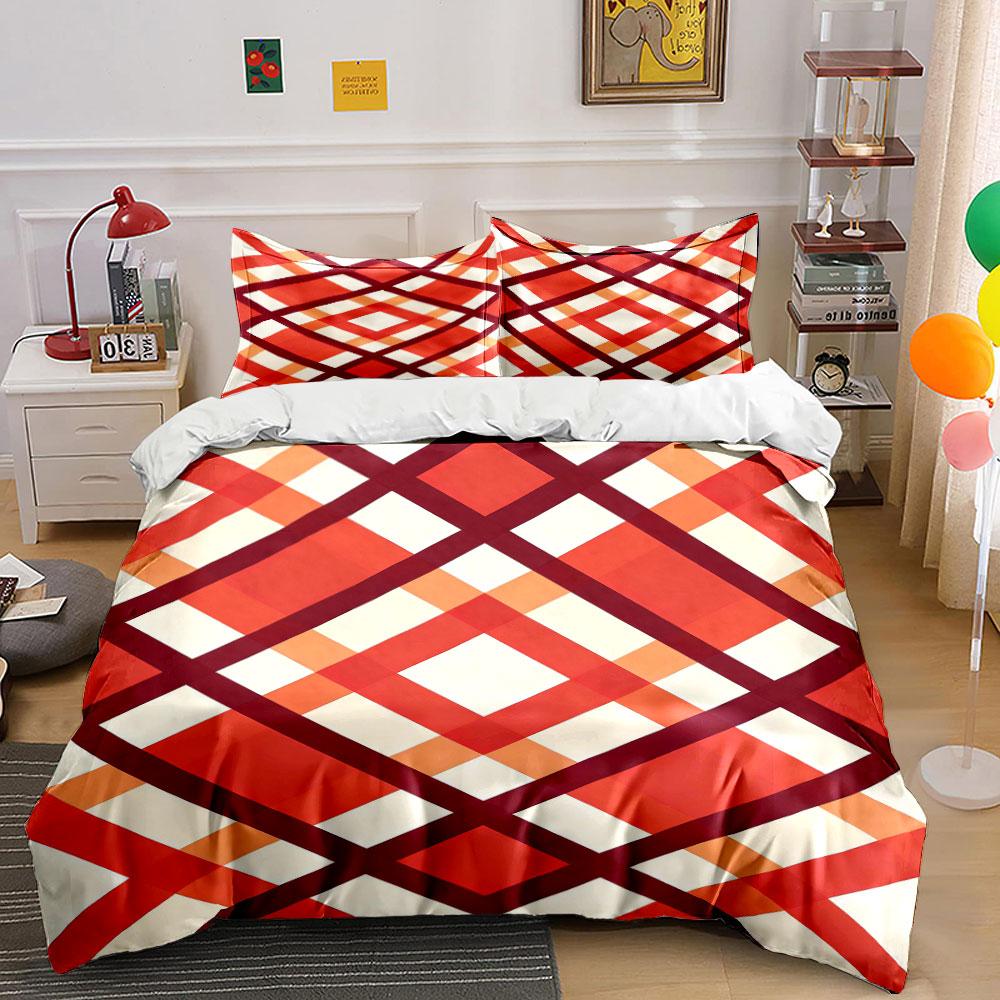 Red and orange plaid. Bedding sets Duvet cover sets Duvet covers Pillowcases(1 * Duvet Cover 2 * Pillowcases, without duvet insert)
