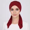 Soft Elastic Muslim Headscarf Hat Solid Color Rhinestone Hijab Caps  Ramadan