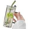 400ml quadratischer Glasbecher mit Strohhalm und Schleifenakzent Hitzebeständiger Wasserbecher für verschiedene Getränke