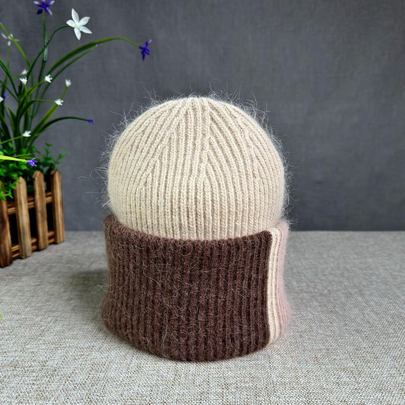 

Зимняя шапка из меха ангорского кролика 2024 года, высококачественные женские вязаные шапки из Кореи, роскошный женский капор, мягкие теплые шапки-бини из черепов One Size абрикосовый