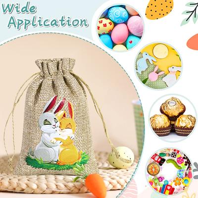 10Pcs Drawstring Pouches Thickened Burlap Cute Bunny Gift Bags Reusable Party Favor Supplies Rabbit Candy Bag Easter