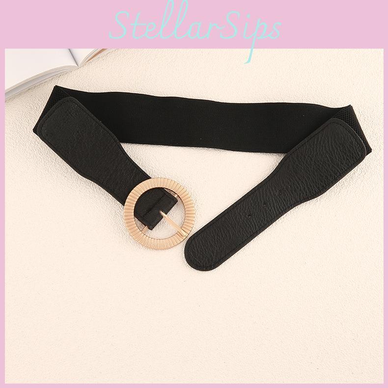 Style Women Waist Belt With Elastic Band And Metal Round Clasp For Dresses