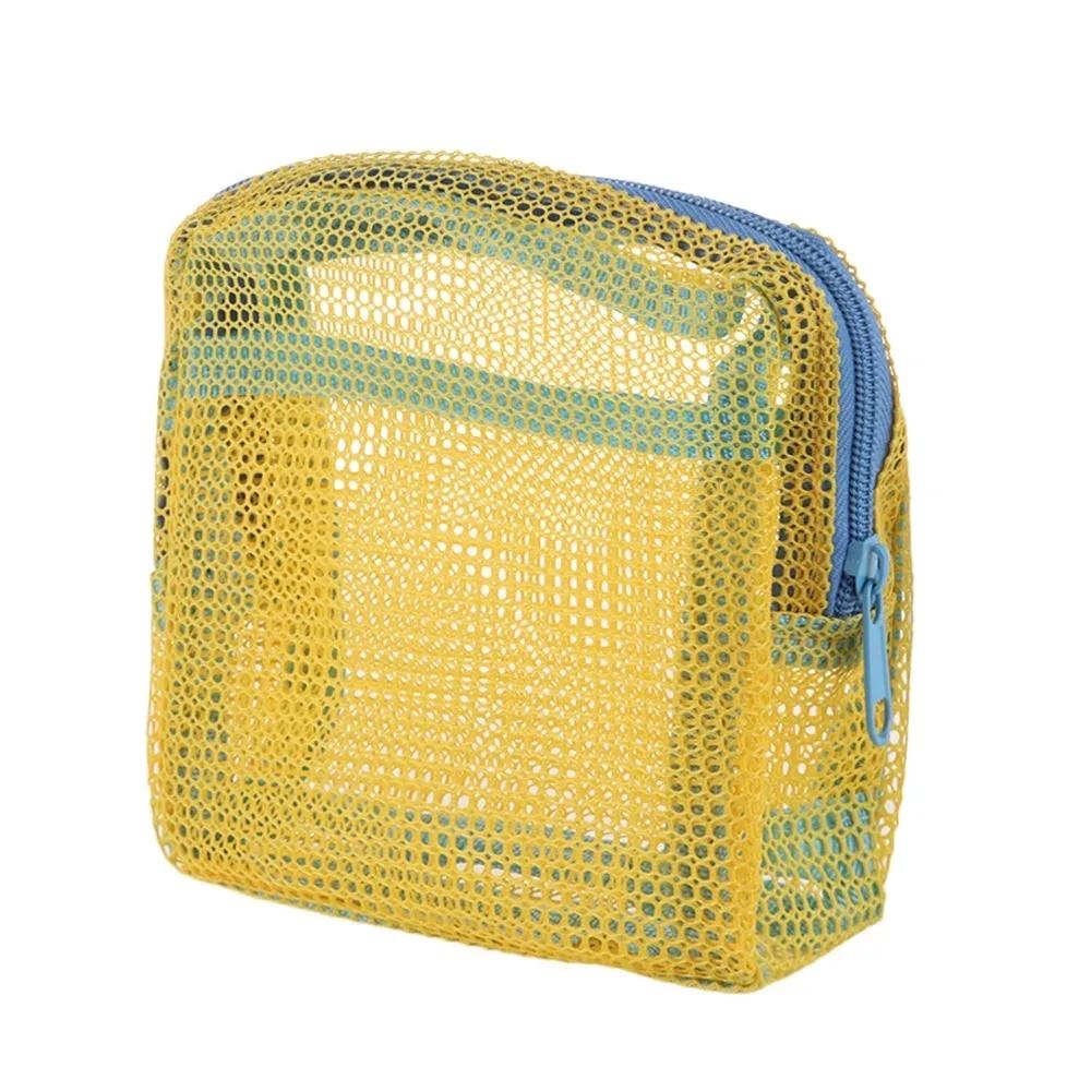 Portable Mesh Cosmetic Bag Dopamine Color Storage Makeup Case Women Mesh Toiletry Storage Pouch Organizer