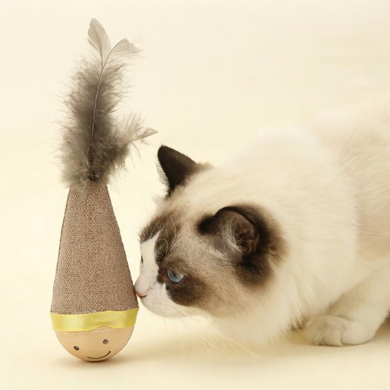 Holz-Tumbler Katzenspielzeug Interaktives Katzenfeder-Spielzeug Selbstspiel-Anreicherungsspielzeug für Wohnungskatzen Kätzchen Bewegung