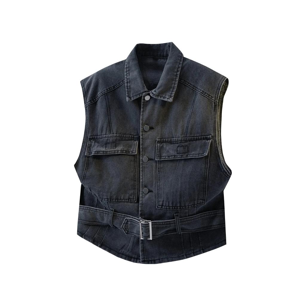 2026 Spring Men Motorcycle Biker Denim Vest Vintage Blue Muilt Pockets Sleeveless Jackets Punk Cowboy Fashion Black Wasitcoat
