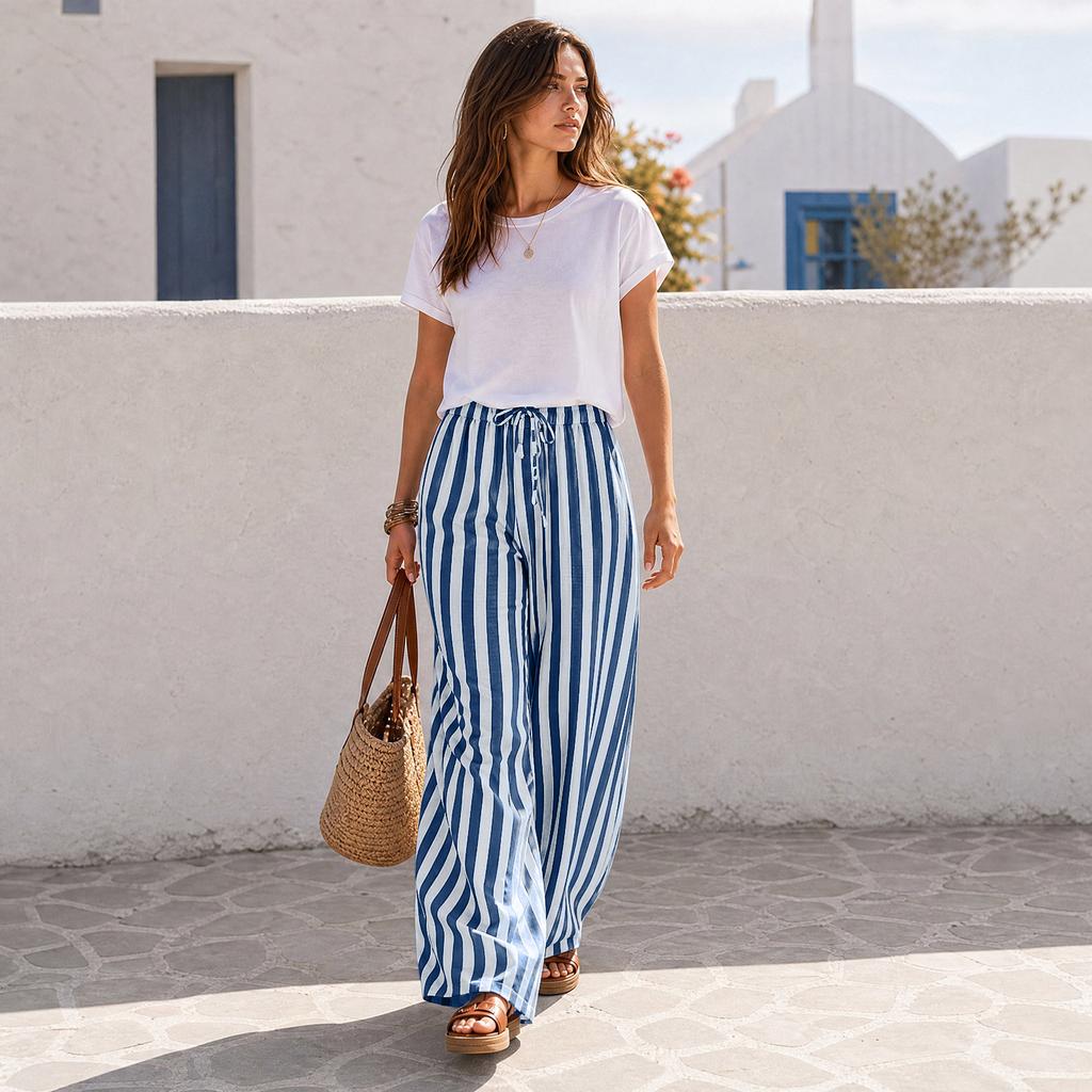 Women's Casual Straight Leg Jogger Pants Loose Fit with Elastic Cuffs for Summer