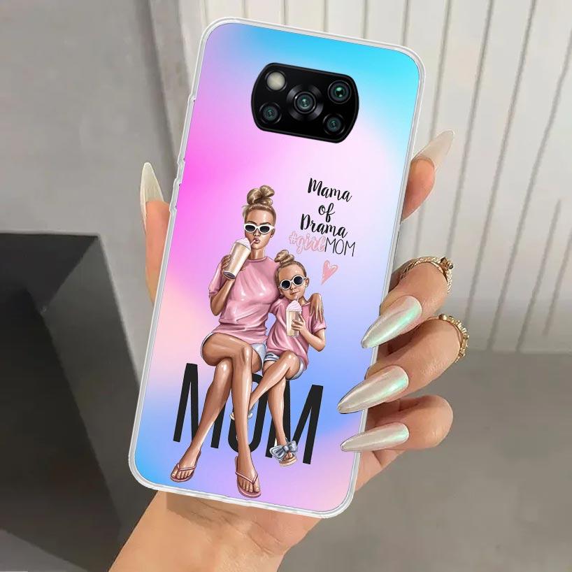 Woman Fashion Girl Super Mom Baby Phone Case for Xiaomi Poco X5 X6 X7 Pro F7 Ultra M7 Redmi 15 15C 13 13C 12 12C 10 10A 10C 9 9A