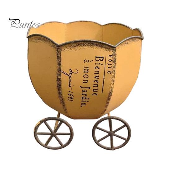 Room Decoration Pot Retro Pumpkin Cart Planter, Decorative Metal Flowerpot with Drainage Hole, Stylish Succulents Pots Plant for Indoor Outdoor