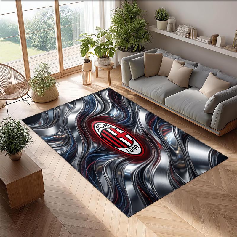 Tappeto in Flanella Stampato AC Milan Antiscivolo Morbido Poliestere Tappeto per Pavimento Tappetino Decorativo da Interno per Camera da Letto Soggiorno Divano Sala Giochi Decorazione Casa