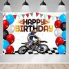 Dirt Bike Geburtstag Banner Hintergrund Motorrad Motocross Rennen Karomuster Extremsport Thema Hintergrund Dekoration für Fahrer Jungen Mädchen Geburtstagsparty