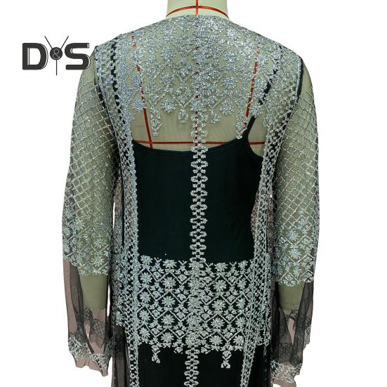 2 Pcs/Set Women Evening Dress Big Swing Shiny Bronzed Cardigan Slip Dress Set See-through Mesh Long Sleeve Coat Cocktail Events Special Occasions