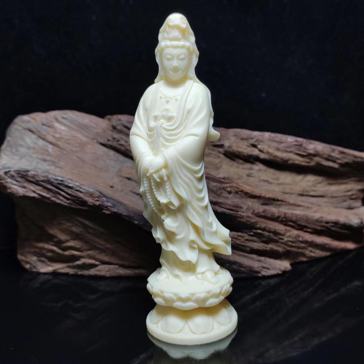 

1 шт., четки из слоновой кости с изображением фруктов, статуя Бодхисаттвы Гуаньинь, украшения в стиле фэн-шуй, сиденье лотоса, ручные четки ручной работы 12.5 4 4cm