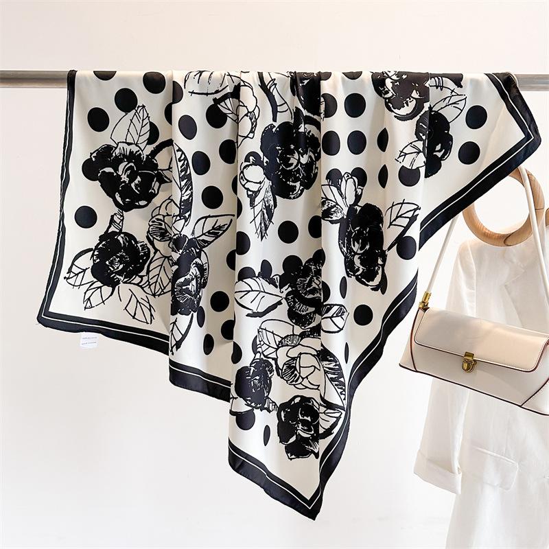 Silk scarf Korean version polka dot fashion scarf twill square scarf 91cm simple light luxury temperament sun protection shawl headscarf women