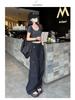 Women's American Spicy Girl Cargo Drawstring Wide Leg Casual Pants - Spring Loose Straight Leg Floor-Length Trousers