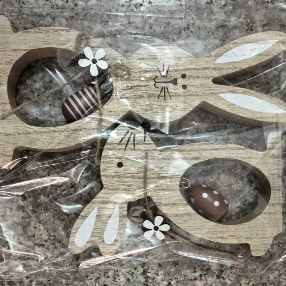 2Pcs/Set Cute Wood Easter Decoration Bunny and Eggs Festive Design Wooden Bunny Easter Tiered Tray Easter