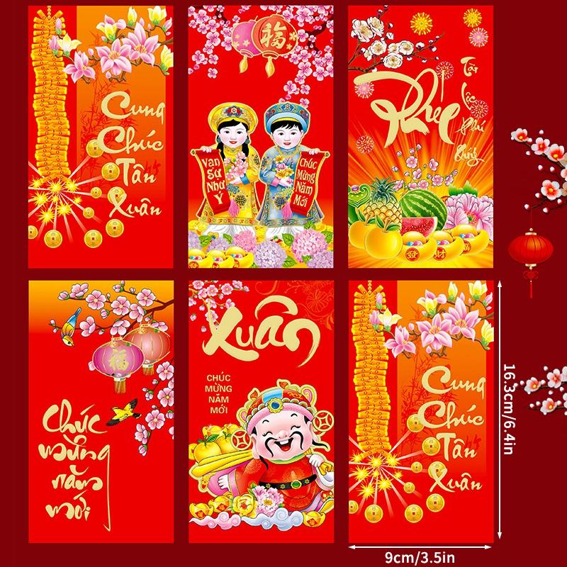 6pcs/set Chienses New Year Red Envelope Money Gift Bag Spring Festival Red Pocket Hongbao Lucky Money Bag Nouvel An Chinois 2026