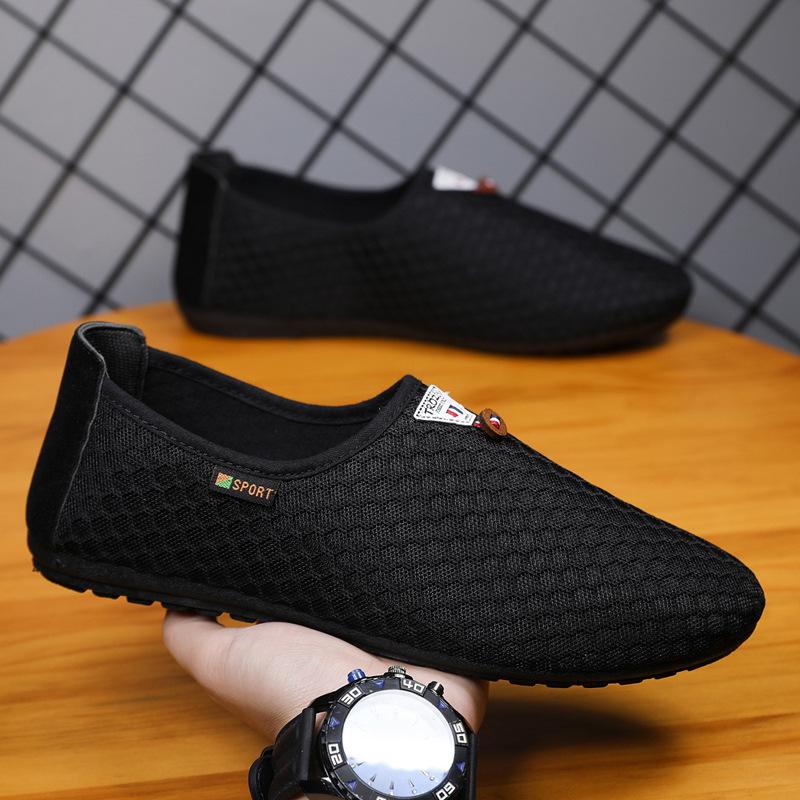 Summer shoes men's Korean version trend breathable canvas shoes men's casual shoes versatile lazy shoes mesh Doudou shoes men