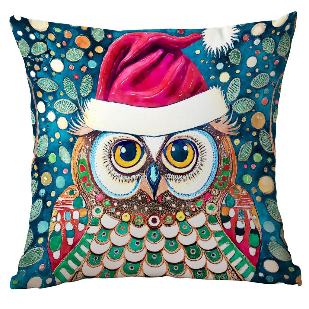 New Christmas Pillowcase Christmas Watercolor Owl Watercolor Cartoon Home Living Room Sofa Cushion