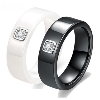 Exquisite 6mm Schwarz/Weiß Keramik Ringe Für Frauen Schillernden Cubic Zirkon Edelstahl, Verlobung, Hochzeit Ring Modeschmuck