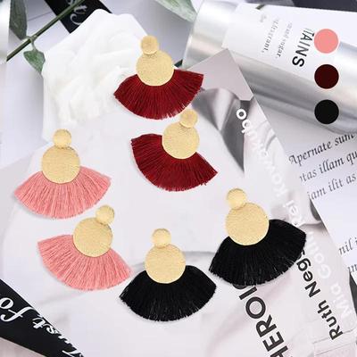 New European Women's Tassel Earrings Exaggerated Thread Statement Hanging Earrings Handmade Wild Fan Earrings