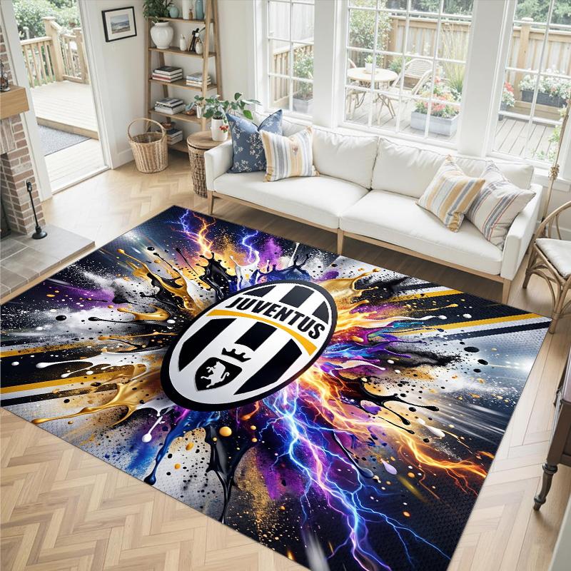 Juventus FC Design Kristall-Samt-Teppich Gemütlich Nicht?Rutschfester Teppich mit Aufdruck für Schlafzimmer Wohnzimmer Eingang