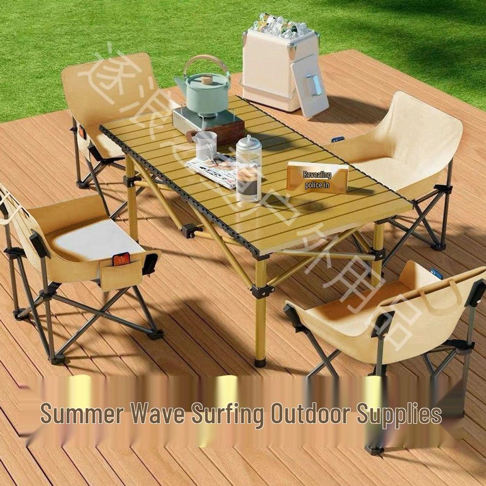 Portable Outdoor Folding Table and Chairs Set - Compact Egg Roll Design for Camping and Picnics
