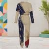 Women Plus Size Round Neck Long Sleeve Printed Two Piece Set Cuffed Top Cuffed Pants With Pockets