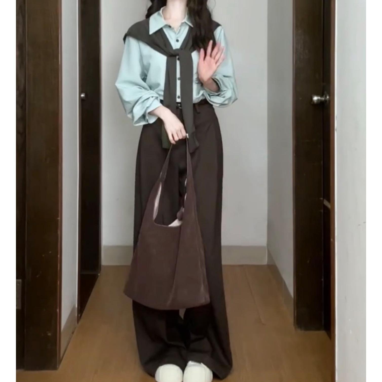 French shawl with green loose shirt women s autumn 2026 new design sense casual fashion wear suit S