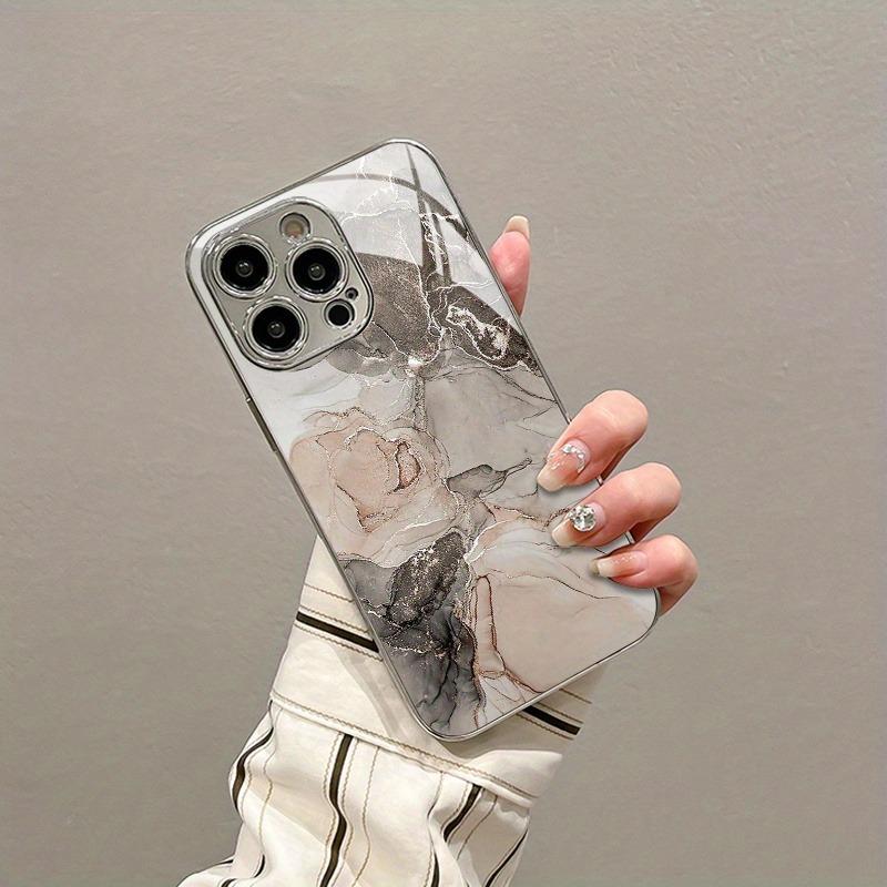 Luxus Marmor Textur Muster Gehärtetes Glas Galvanisiert Silber Handyhülle Für Samsung Galaxy S25 S24 S23 Ultra Plus FE Hülle