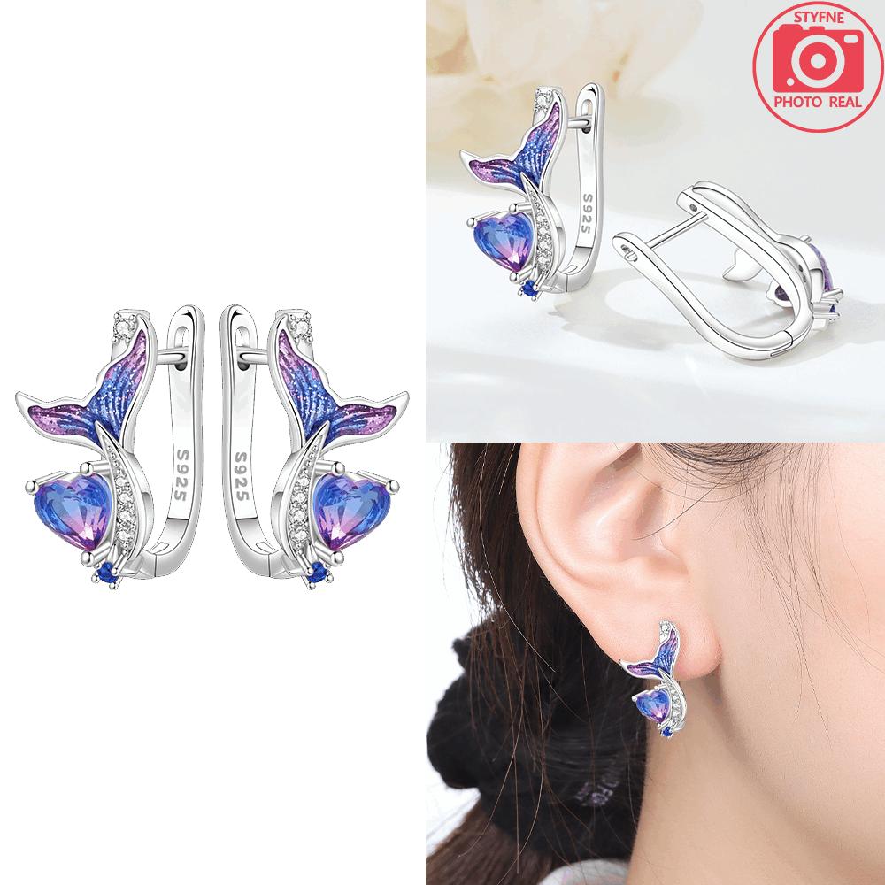 Authentic Copper Purple Dreamy Fishtail Ear Ring Butterfly Animal Flower Accessory Earring Jewellery Fine Gift Diy Accessory