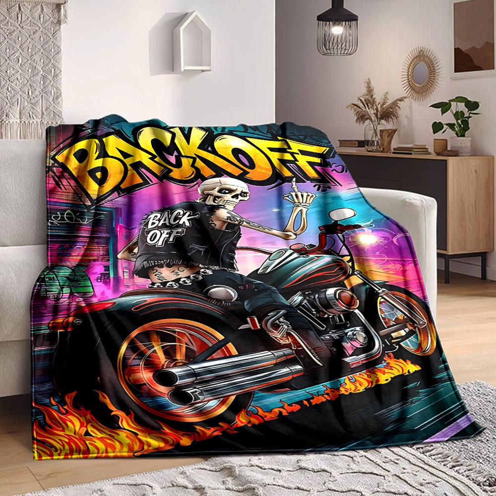 

1PC Skeleton Biker Blanket, Throw For Sofa, Bed, Travel, Camping, Livingroom, 80cm×120cm