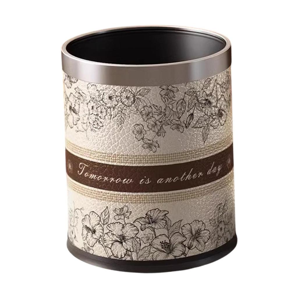 Round Trash Can French vintage Garbage for Bedroom Kitchen Bathroom Office Living Room Dorm Laundry Room Indoor