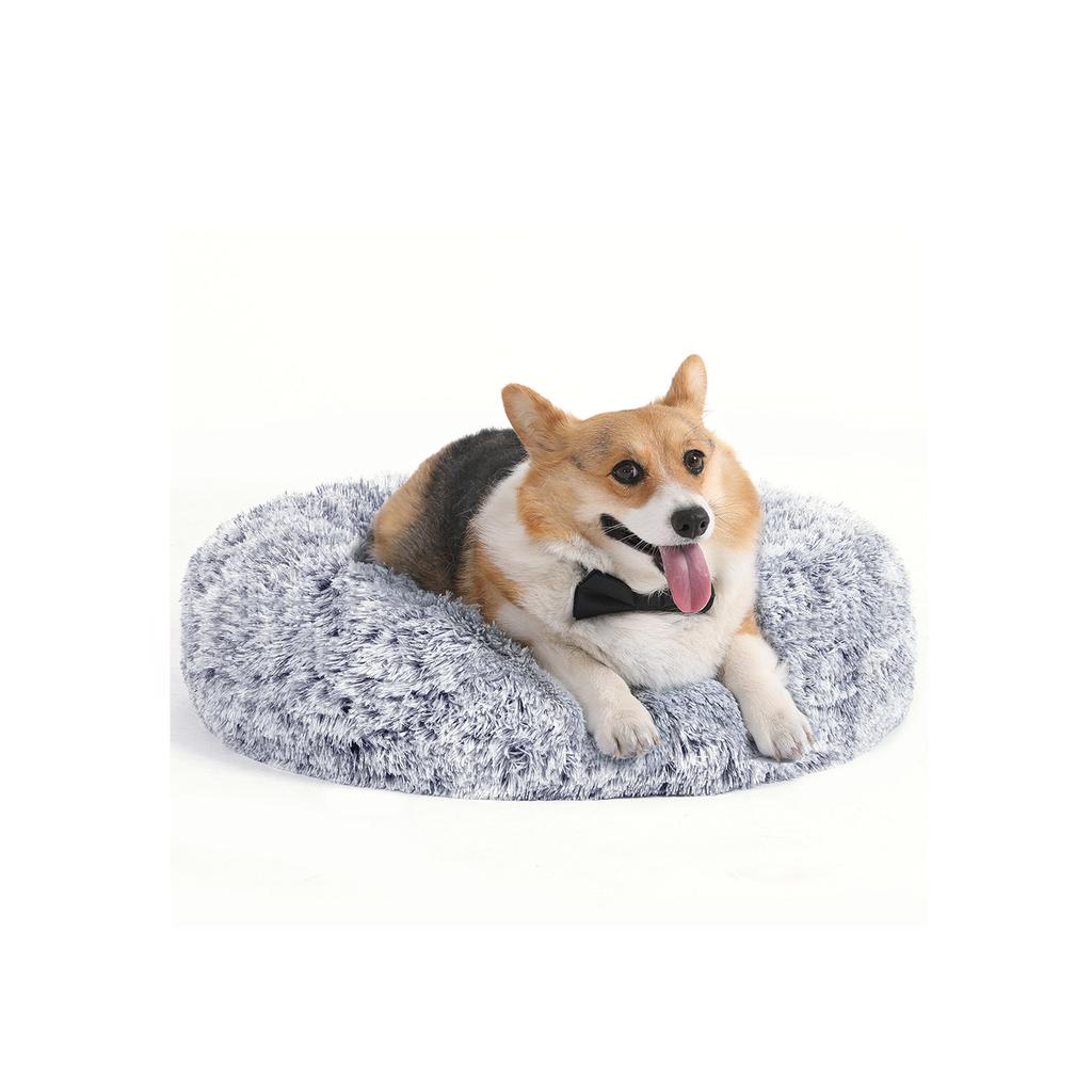 FEANDREA Dog Bed, Donut Cat Bed, Fluffy Calming Pet Bed with Removable, Washable Cover, Soft Long Plush, 70 cm, Grey