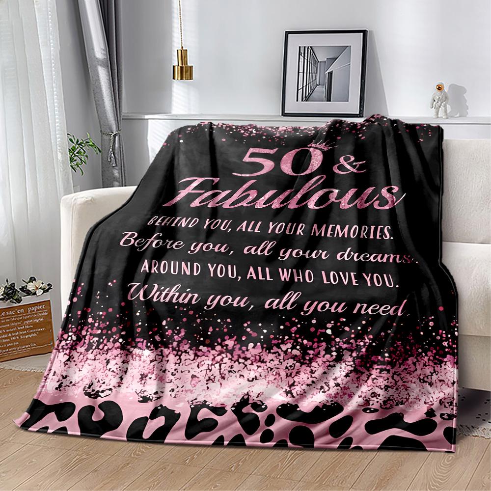 1pc Golden 50th Celebration blanket Soft and Warm for Sofa Office Camping Travel Livingroom Great Gift for Friends and Family Comfortable All Seasons